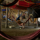 In the circular communal dwelling of the Yanomami, all of the 120 village inhabitants sleep in hammocks under the same roof. Published 4 May 2013. Handout picture from the Royal Court. For editorial use only, not for sale. Photo: Rainforest Foundation Norway / ISA Brazil.